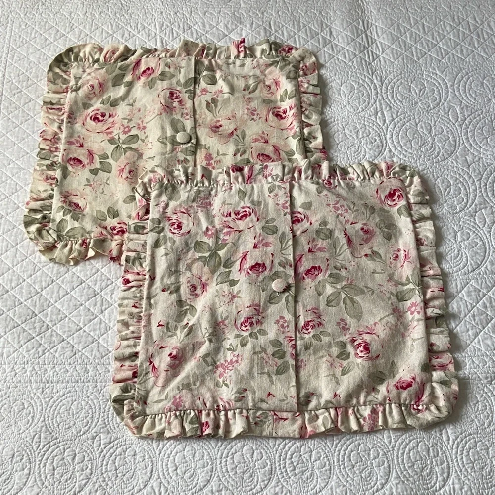 Simply Shabby Chic Rosalie Linen Blend Floral Roses Pillow Cover Pair Cream Pink - Picture 3 of 16